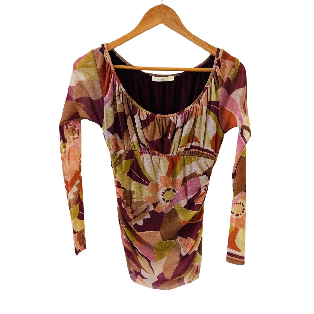 Weston Wear Floral‎ Mesh Top Womens S Babydoll Festival Y2K Abstract Retro